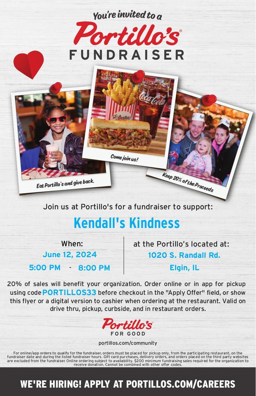 Portillo's fundraiser to support Kendall's Kindness